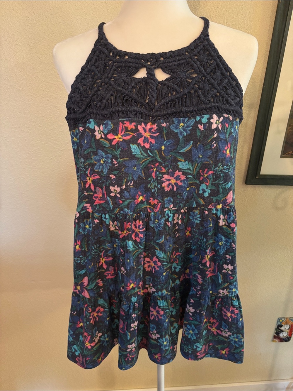 Torrid Navy Floral Crochet Halter Tank Top